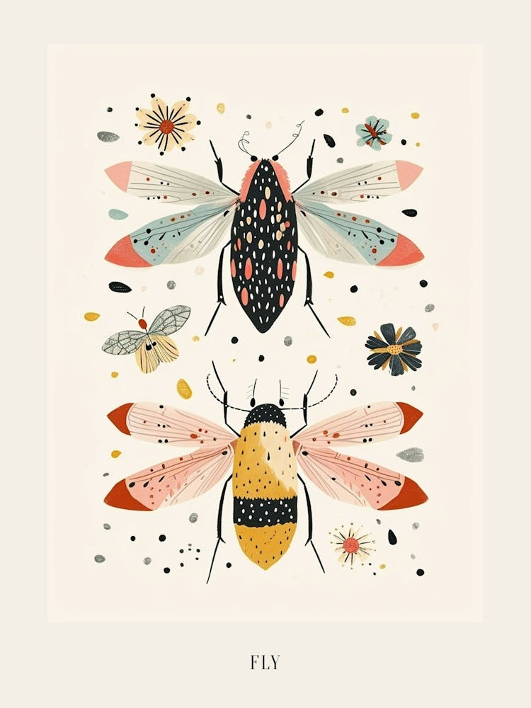 Illustration D'Insecte Colorée Mouche 12 Affiche