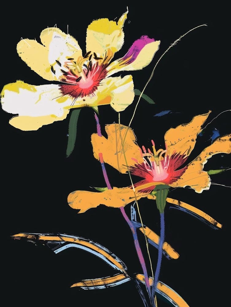 Neon Flowers On Black Buttercup 1