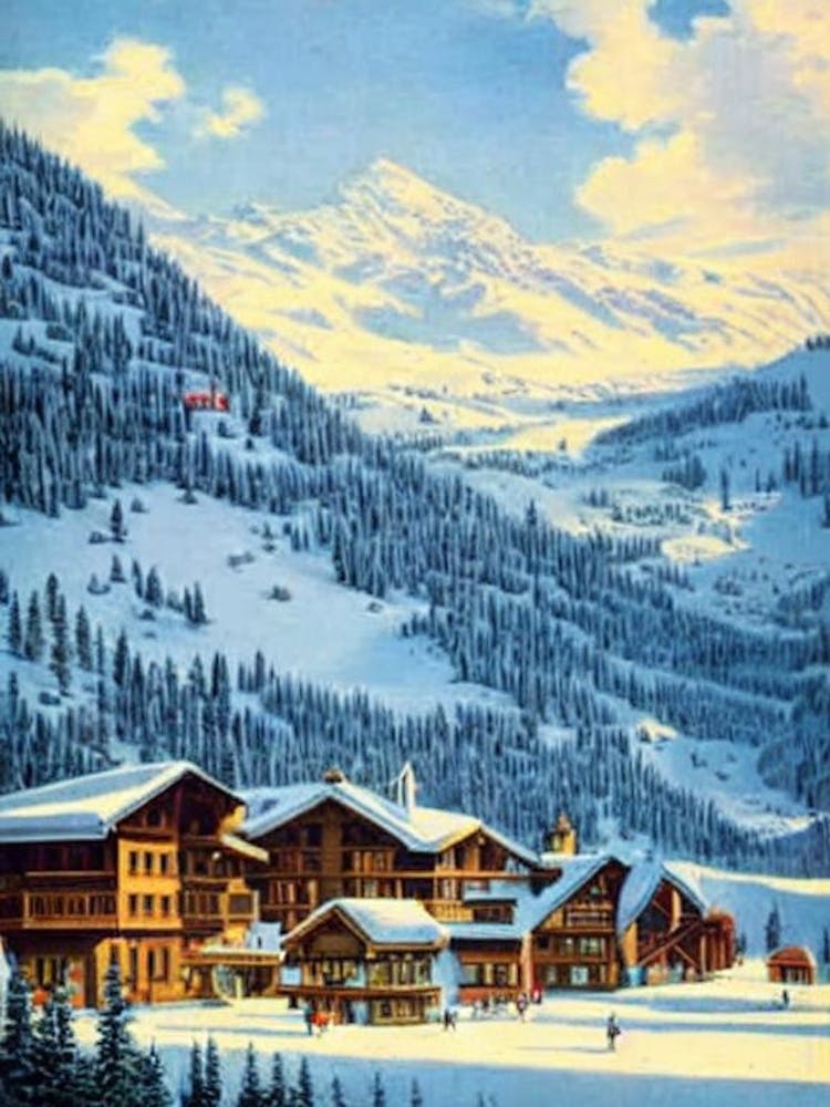 Valmorel, France Station de ski Paysage Vintage 1 Affiche de ski