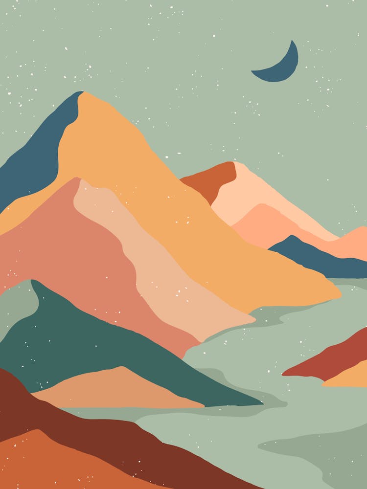 Landscape With Mountains And Moon 1