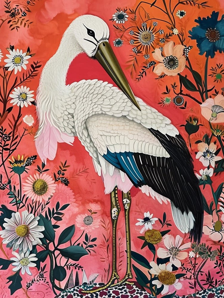 Floral Animal Painting Stork 3