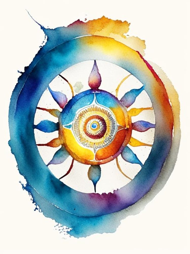 Dharma Wheel, Symbol, Third Eye Watercolour 5