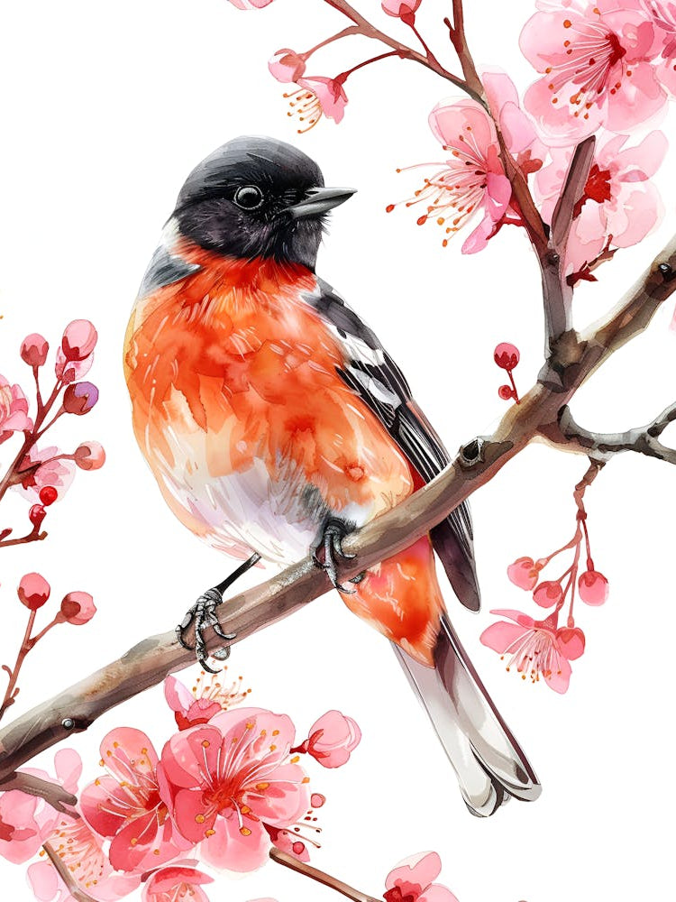 Cherry Blossoms Watercolor Bird