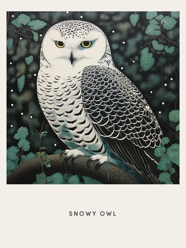 Ohara Koson Inspired Bird Painting Snowy Owl 3 Poster