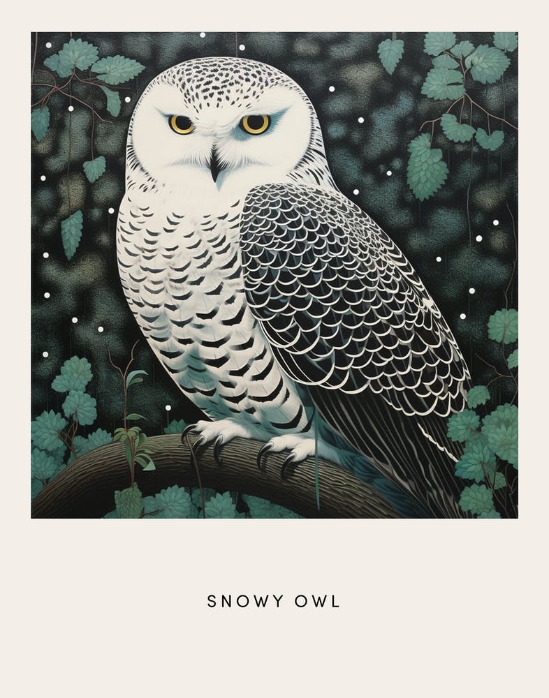 Ohara Koson Inspired Bird Painting Snowy Owl 3 Poster
