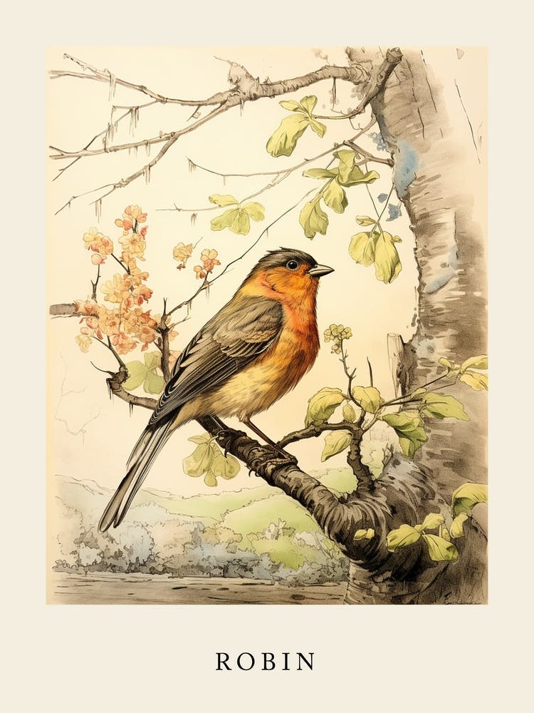 Beatrix Potter Inspired  Animal Watercolour Robin 1