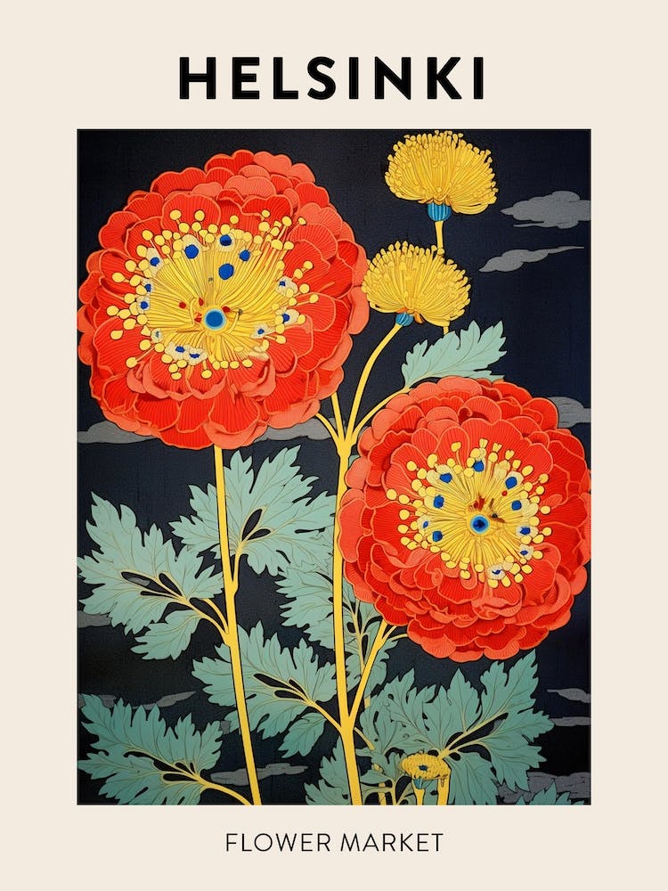 Helsinki Finland Botanical Flower Market Poster
