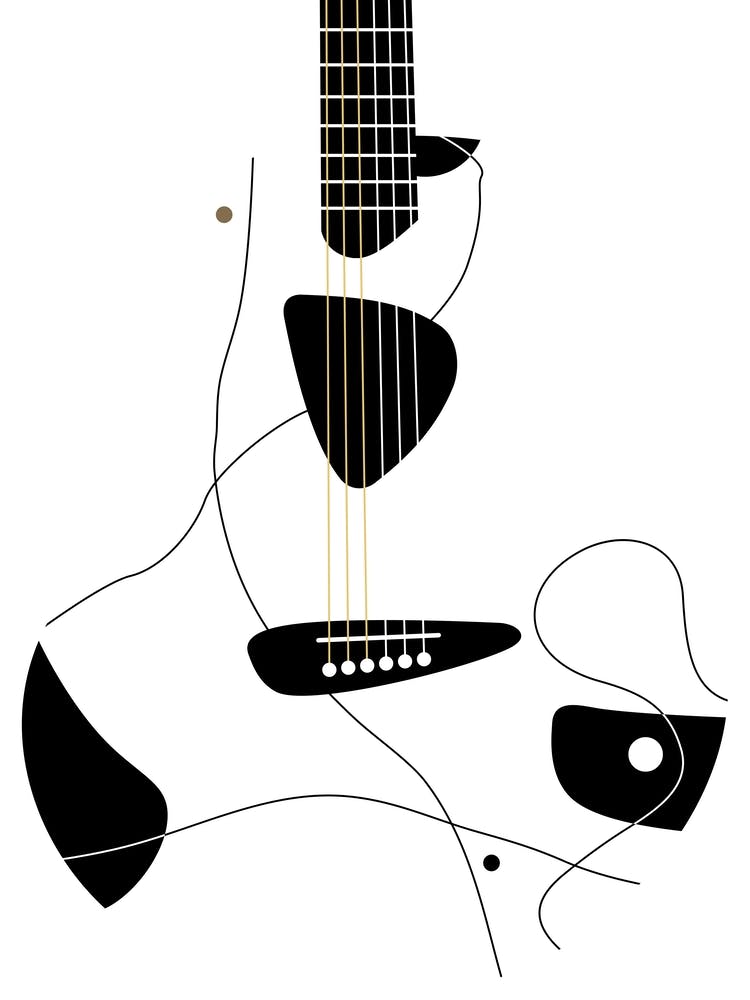 Schwarz-Weiß Akustikgitarren-Illustration