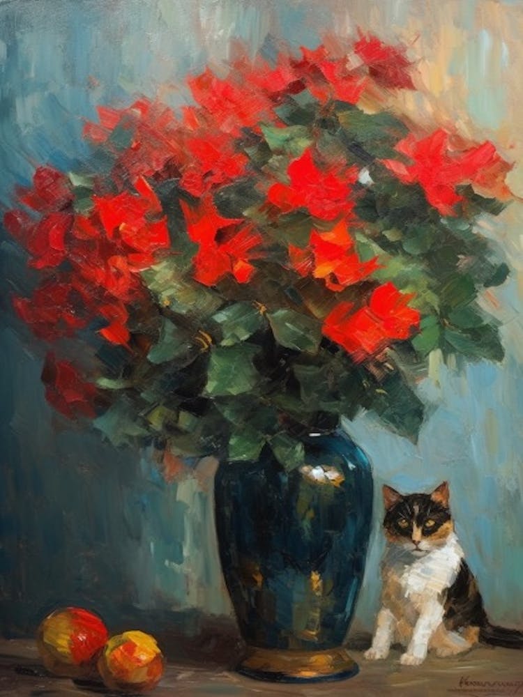 Poinsettia With A Cat 1