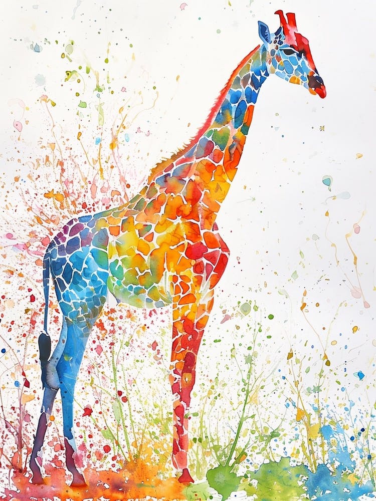 Giraffe Watercolour Side Portrait 3