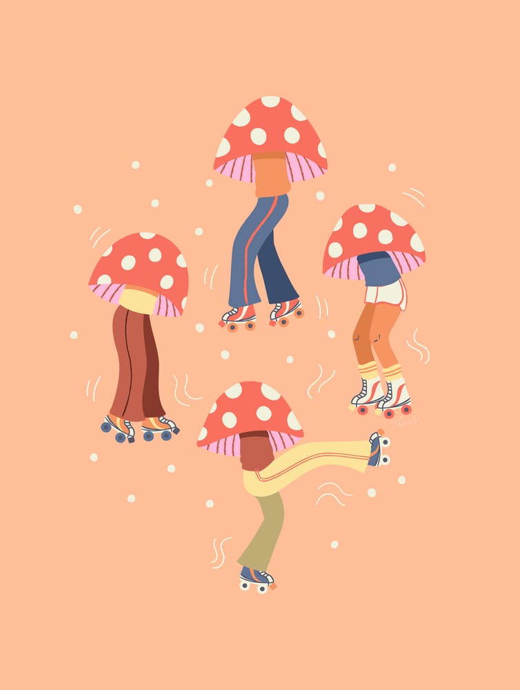 Mushroom Fun Guys On Roller Skates in Peach Fuzz