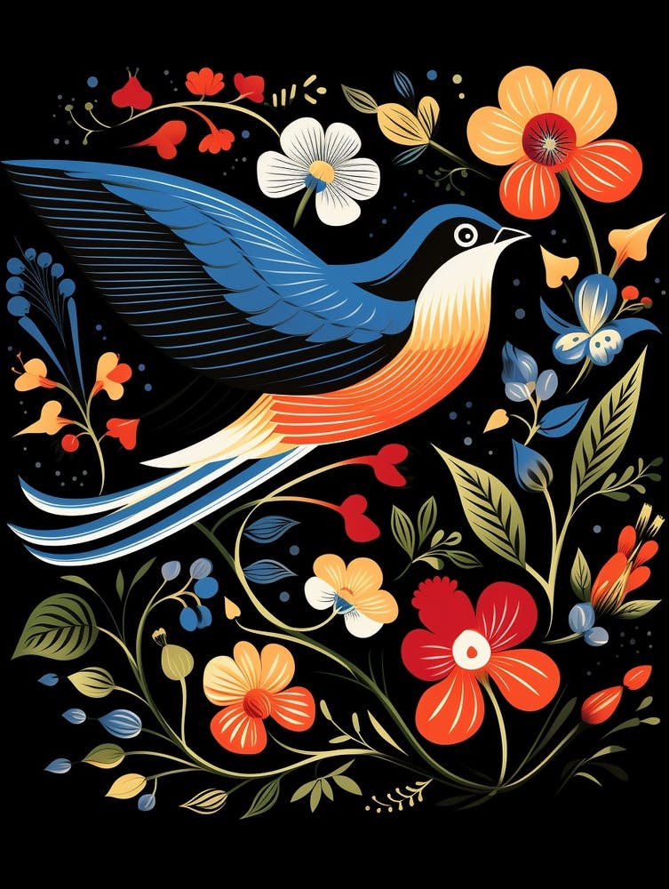 Illustration d'Oiseau Folklorique Hirondelle Rustique 4