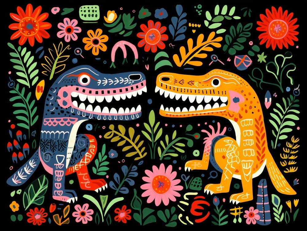 Crocodile 2 Folk Style Animal Illustration