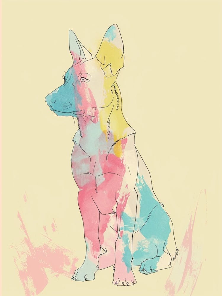 German Shepherd Pastel Watercolour Line Drawing 3