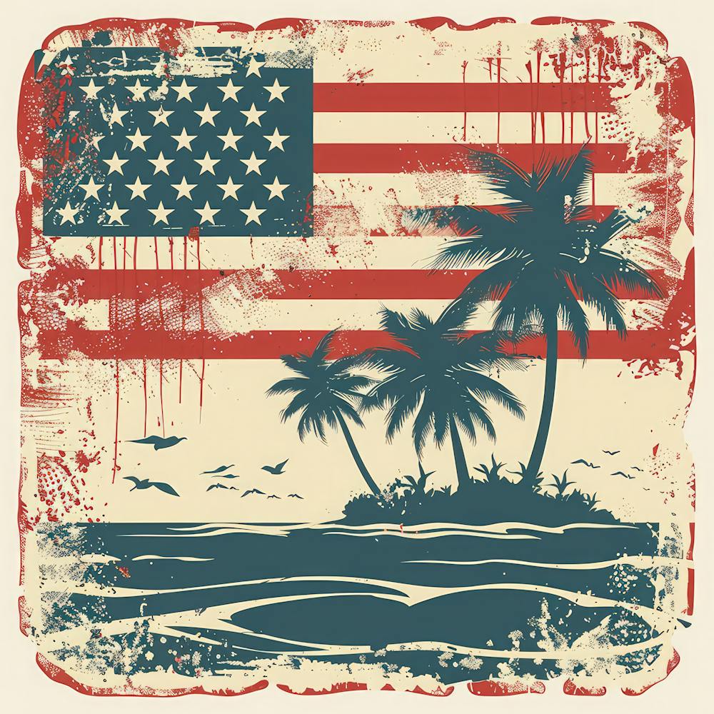 Retro American Flag With Palm Trees 10