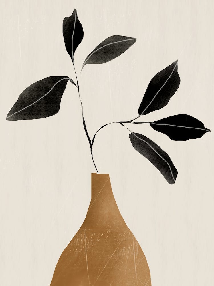 Minimal Plant Leaf Black Living Room Art print