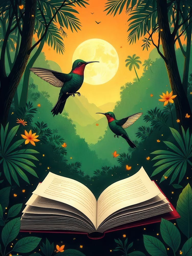 Open Book With Hummingbirds