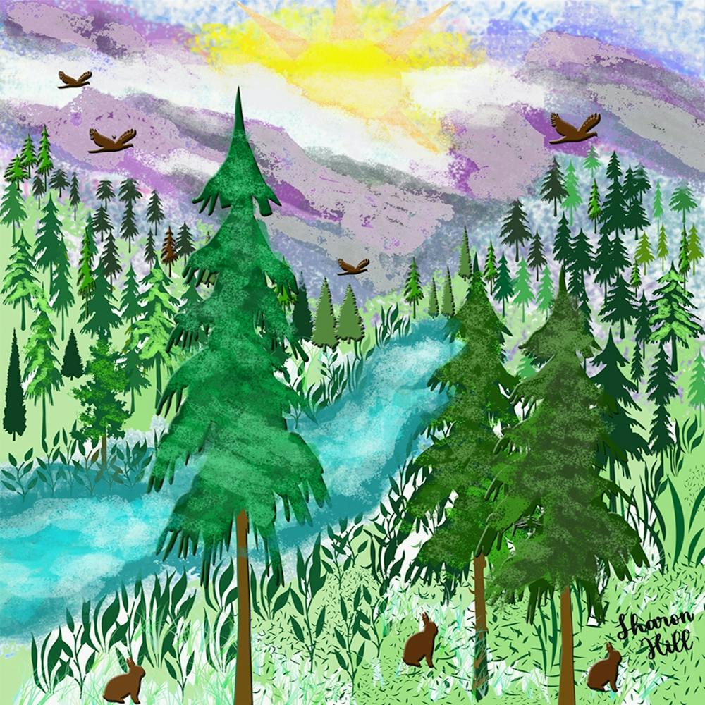 Aquarell eines Waldes