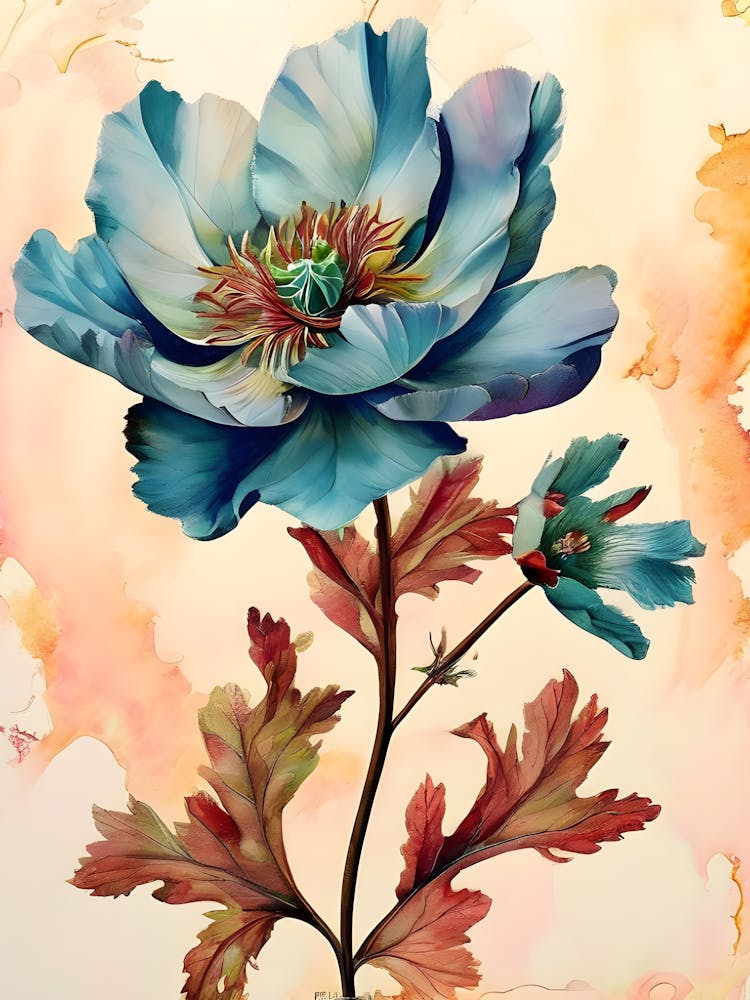Blue Poppy Watercolor Painting