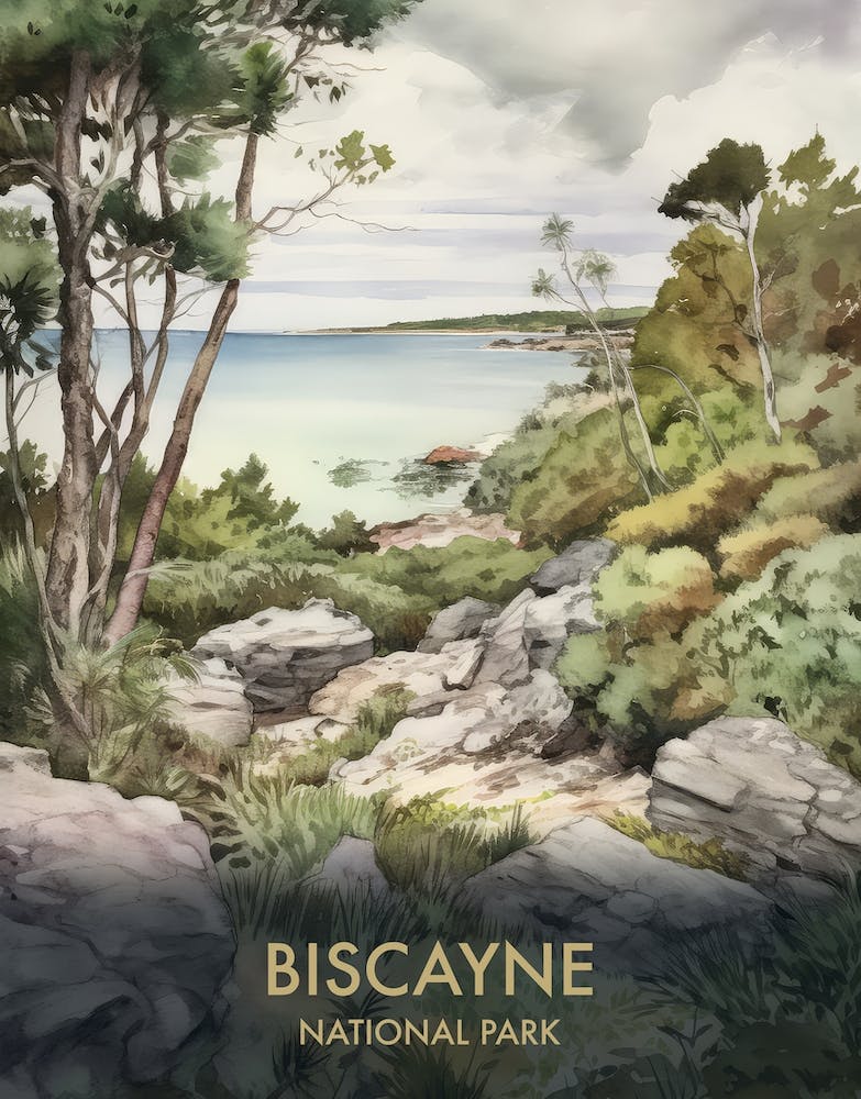 Biscayne National Park Watercolour Vintage Travel Poster 1