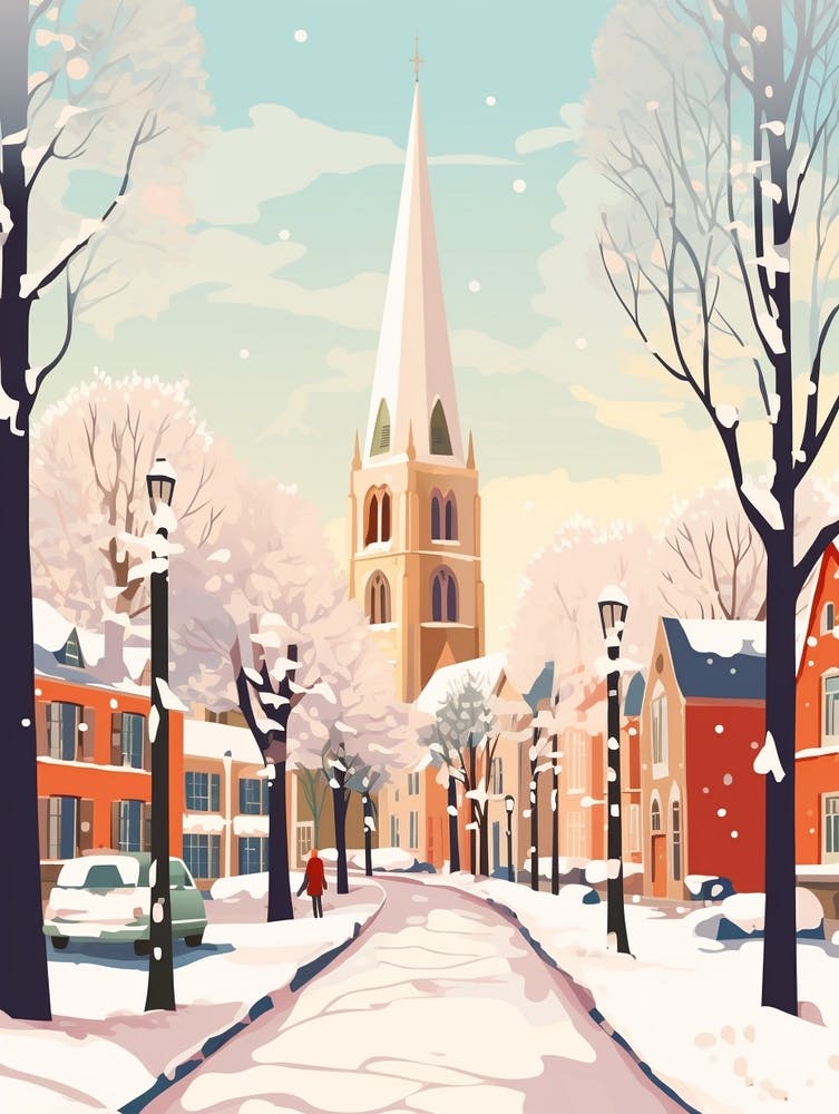 Vintage Winter Travel Illustration Southampton United Kingdom 2
