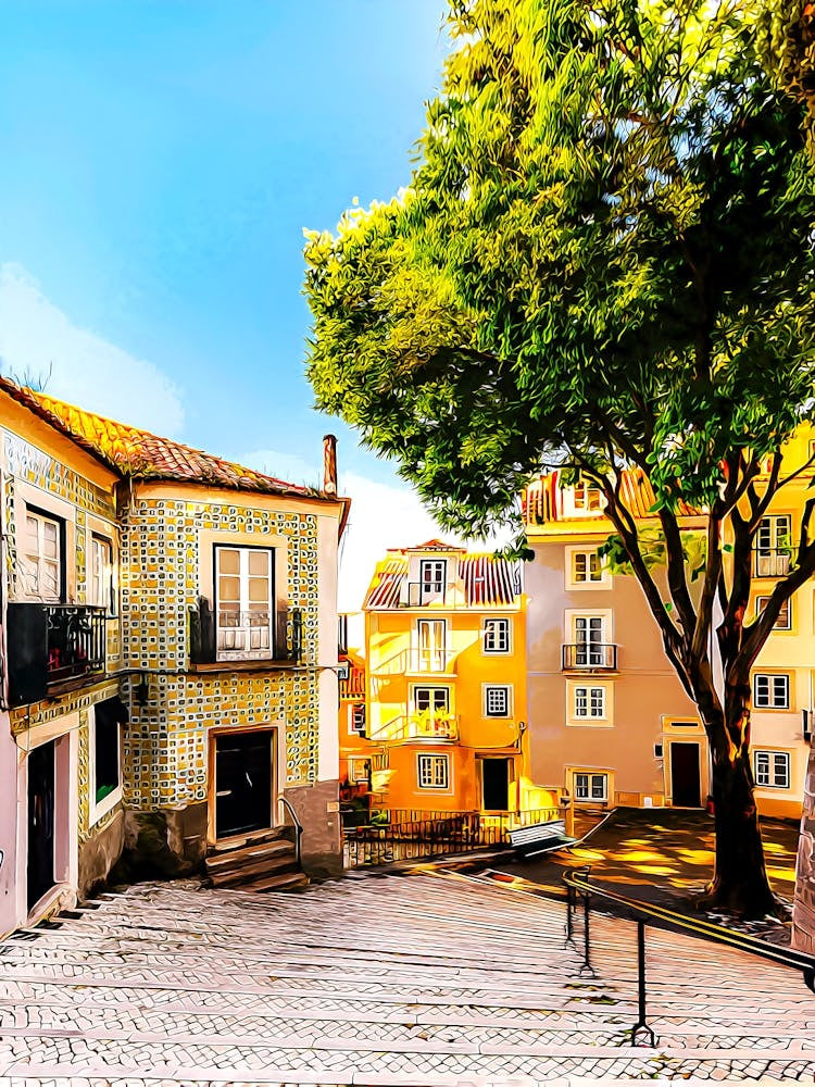 Alleys Of Alfama District On A Sunny Day, Lisbon, Portugal