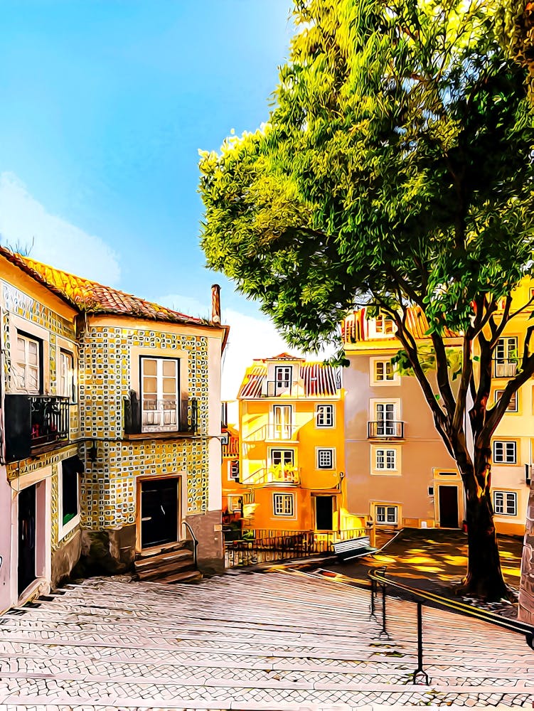 Alleys Of Alfama District On A Sunny Day, Lisbon, Portugal