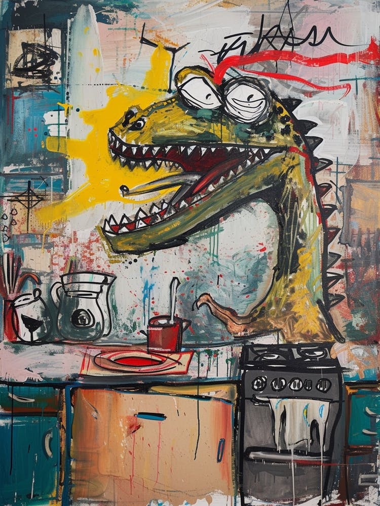 Abstract Graffiti Dinosaur In The Kitchen 1