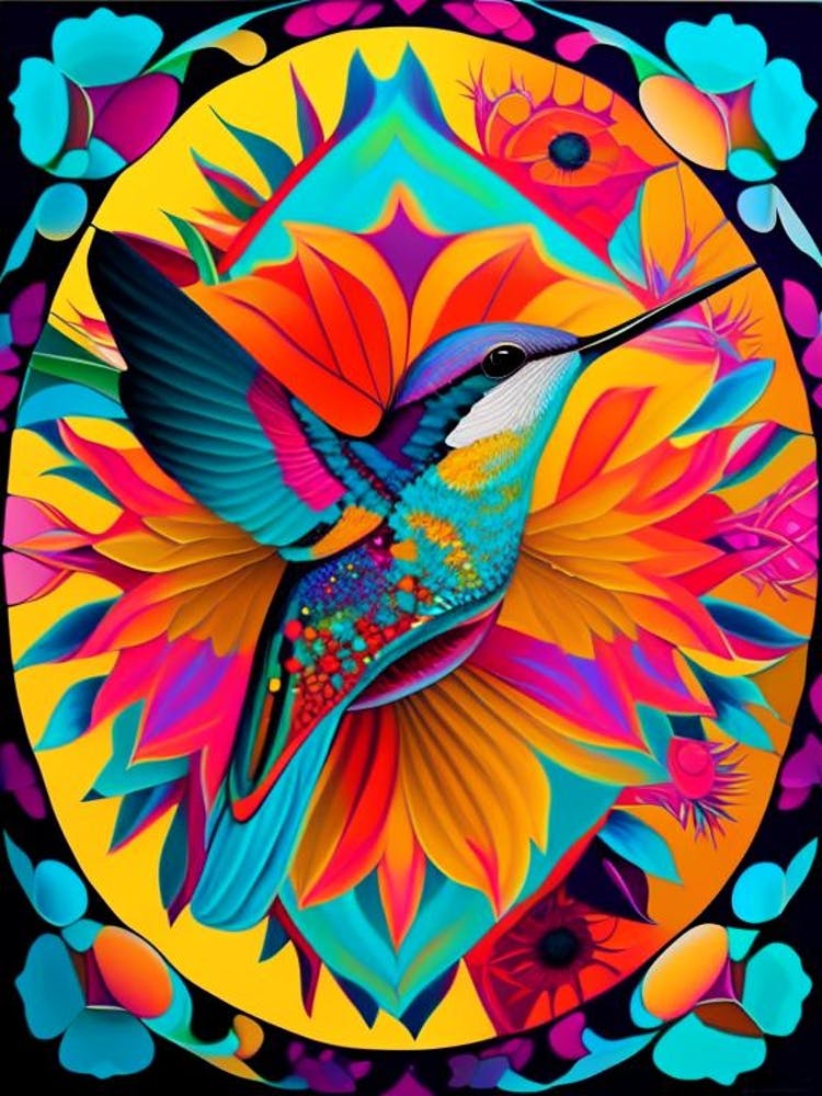 Hummingbird And Mandala Andy Warhol Inspired