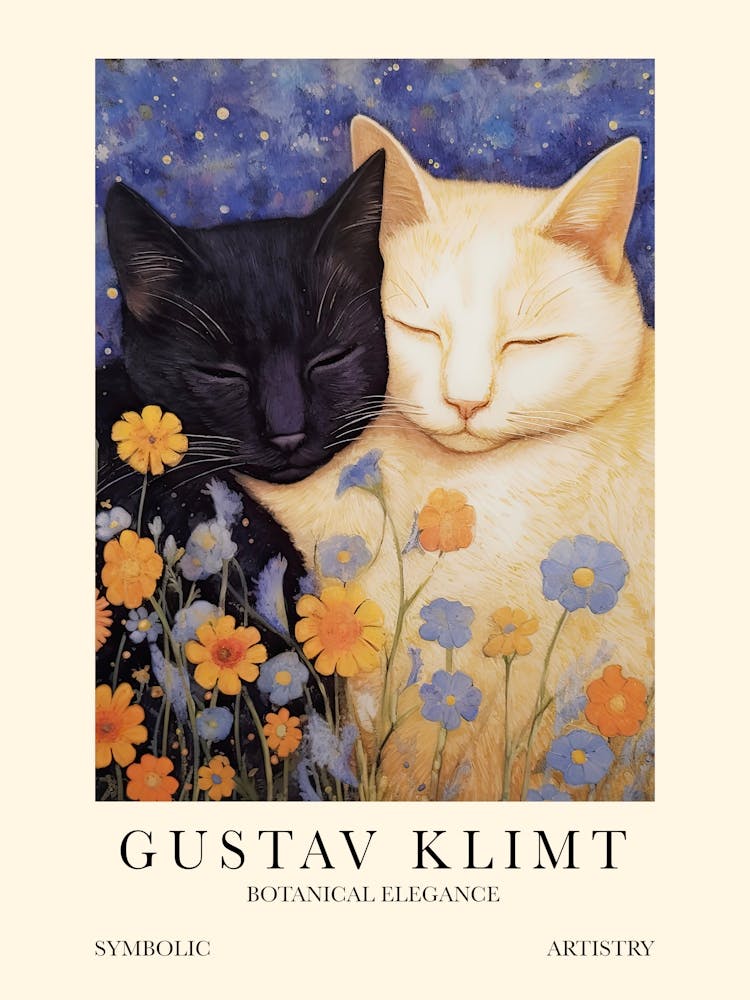 Gustav Klimt Flower Sleeping Cats