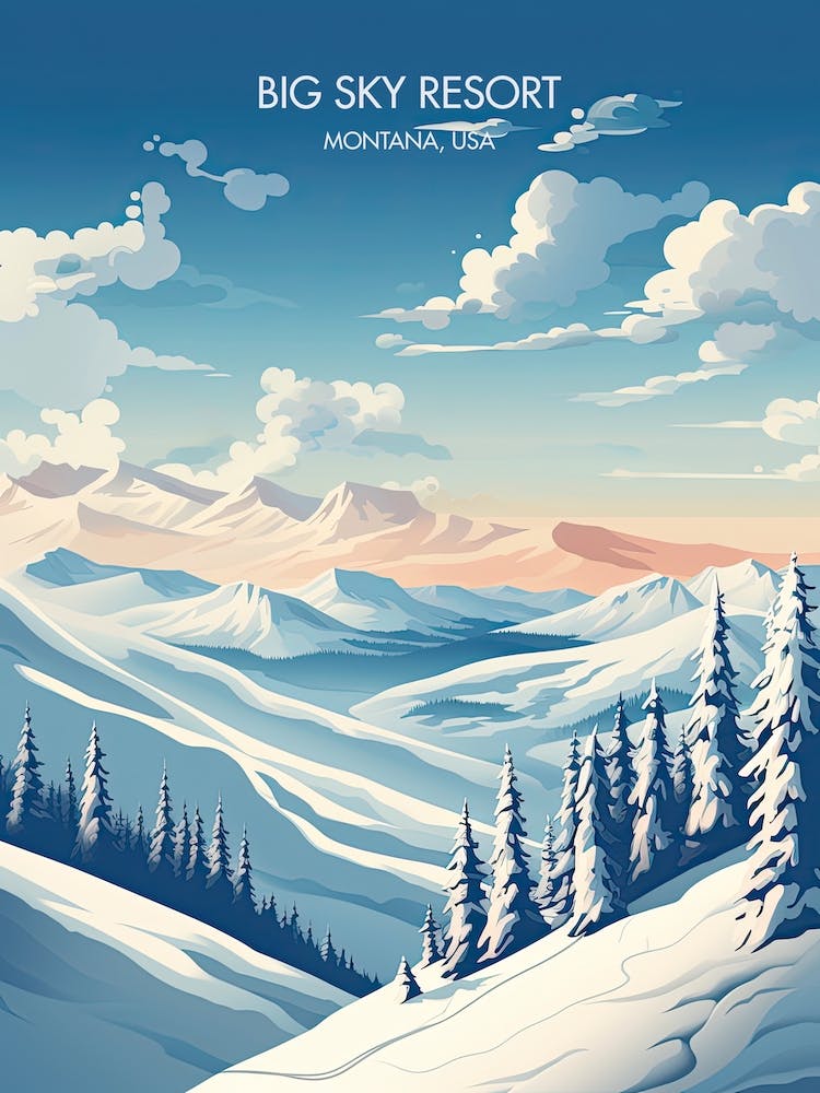 Poster Of Big Sky Resort   Montana, Usa   Colorado, Usa, Ski Resort Illustration 0