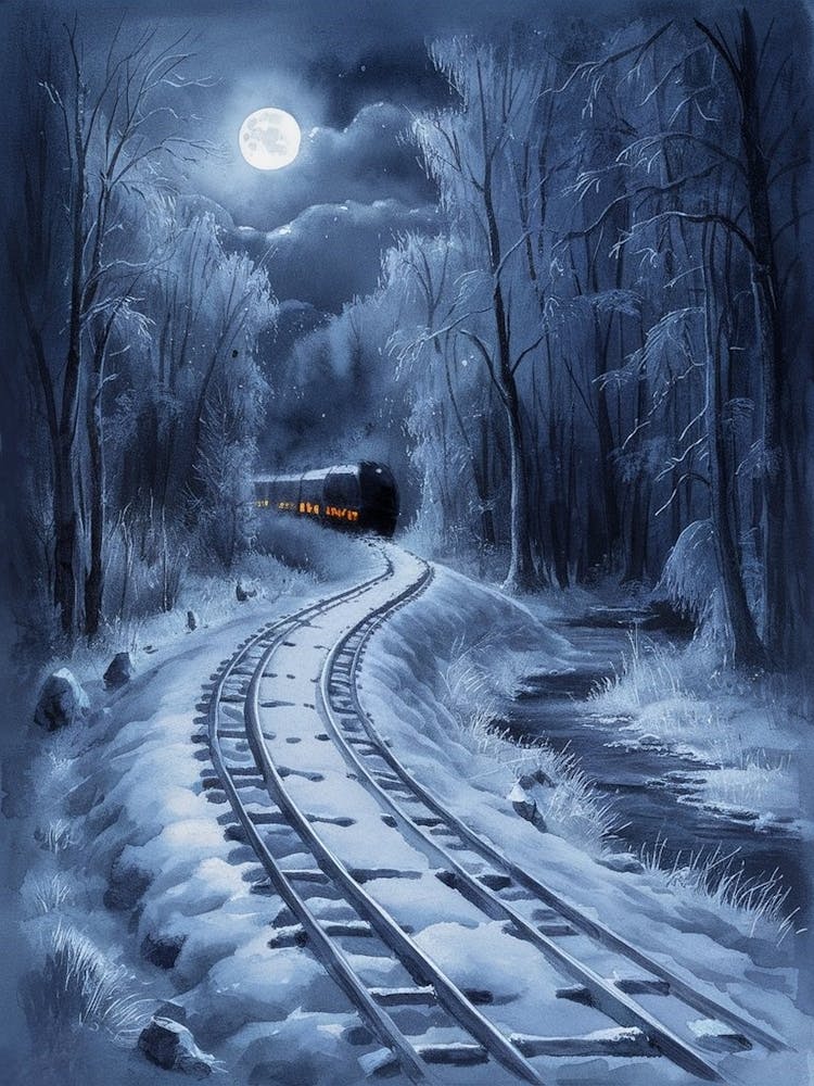 Train Tracks At Night