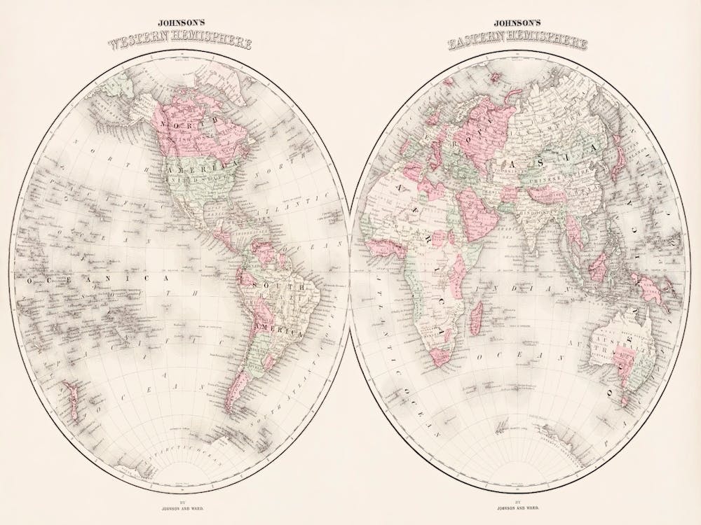 Johnson's Western Hemisphere And Johnson S Eastern Hemisphere (1866)