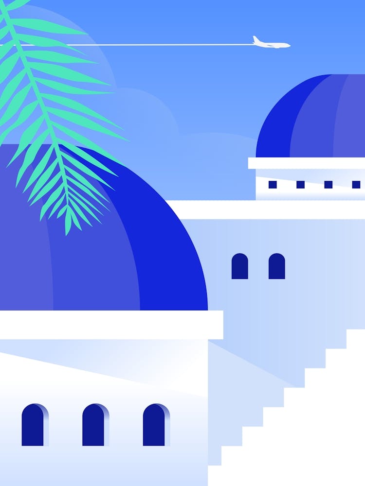 Blue Domes In Greece. Boho travel art. Santorini, Greece poster — boho travel poster