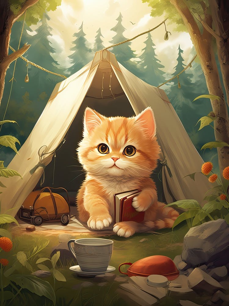 Dessins de Chat Kawaii Camping 1