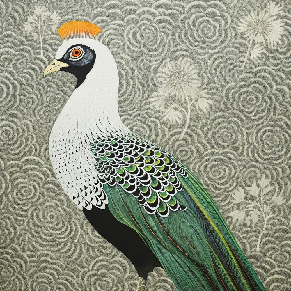 Peinture d'oiseau inspirée d'Ohara Koson Faisan 4 Carré