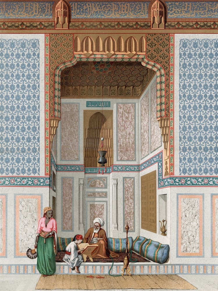 Arabic Family Lithograph Plate No, 1 & 2, Emile Prisses D’Avennes, La Decoration Arabe, Digitally Enhanced From Own
