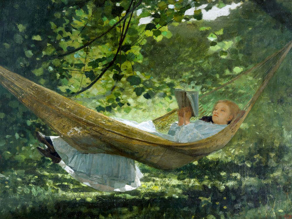Frau in einer Hängematte Vintage Ölgemälde aus dem 19. Jahrhundert Art Print by Paintbrush Prints – Fy!