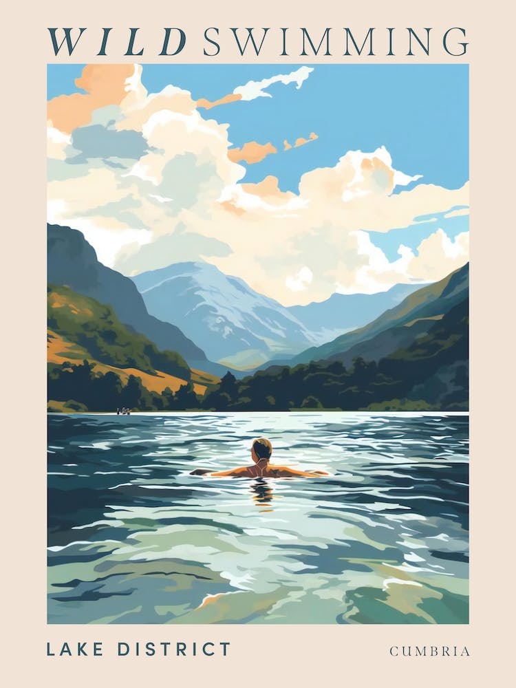 Wild Swimming At Lake District Cumbria Poster