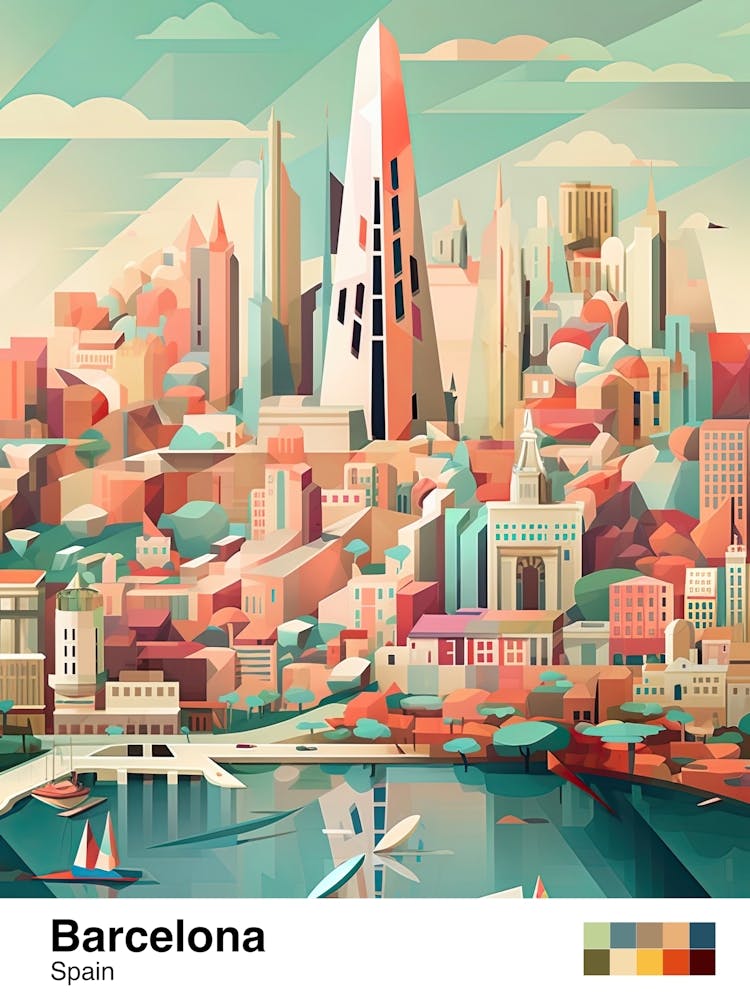 Barcelona, Spain, Geometric Illustration 4 Poster