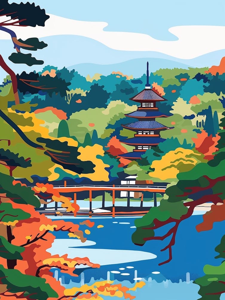 Hiraizumi Temple Japan 2 Colourful Illustration