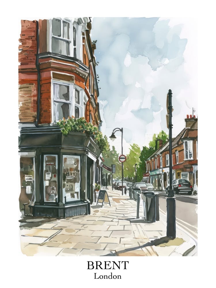 Brent London Borough   Street Watercolour 3 Poster