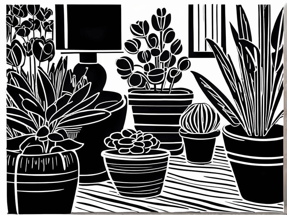 Löwen-Schnitt-inspiriert Schwarz-Weiß Gartenpflanzen & Blumen Kunst, Gartenkunst, Garten 207