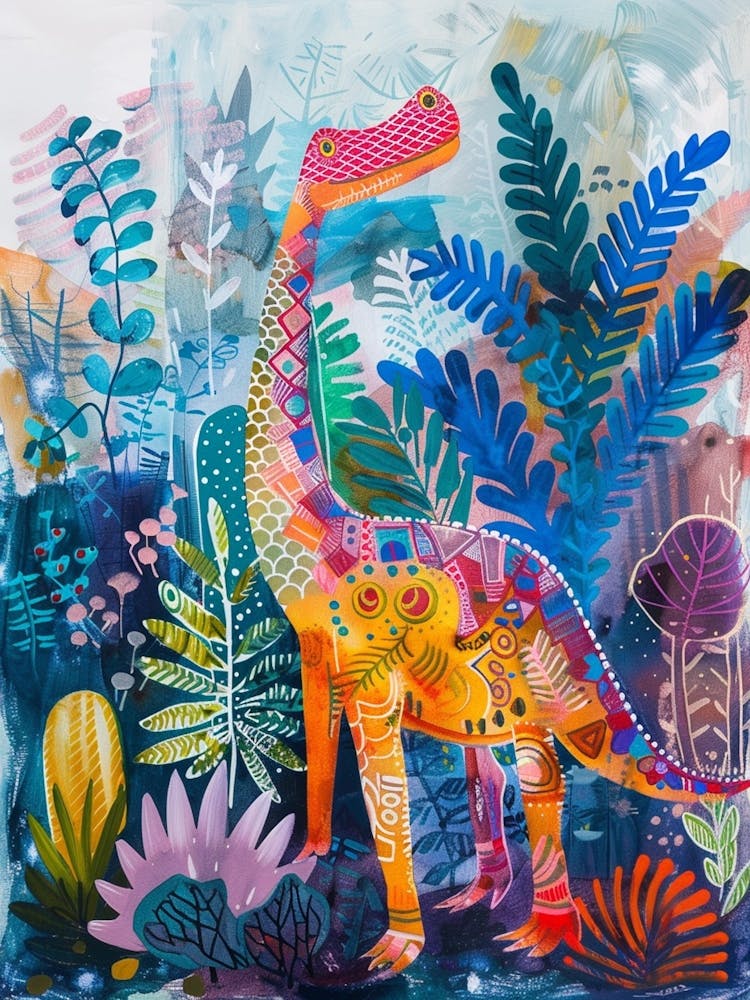 Colourful Dinosaur Leaf Patterns Painting