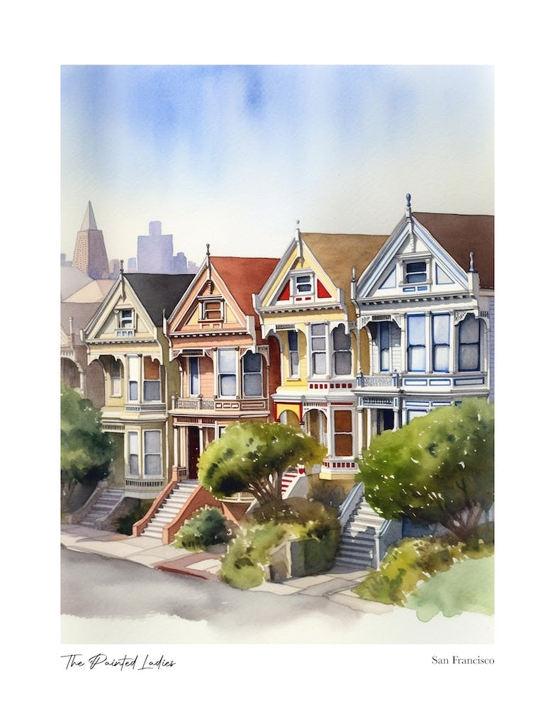The Painted Ladies, San Francisco 1 Watercolour Travel Poster