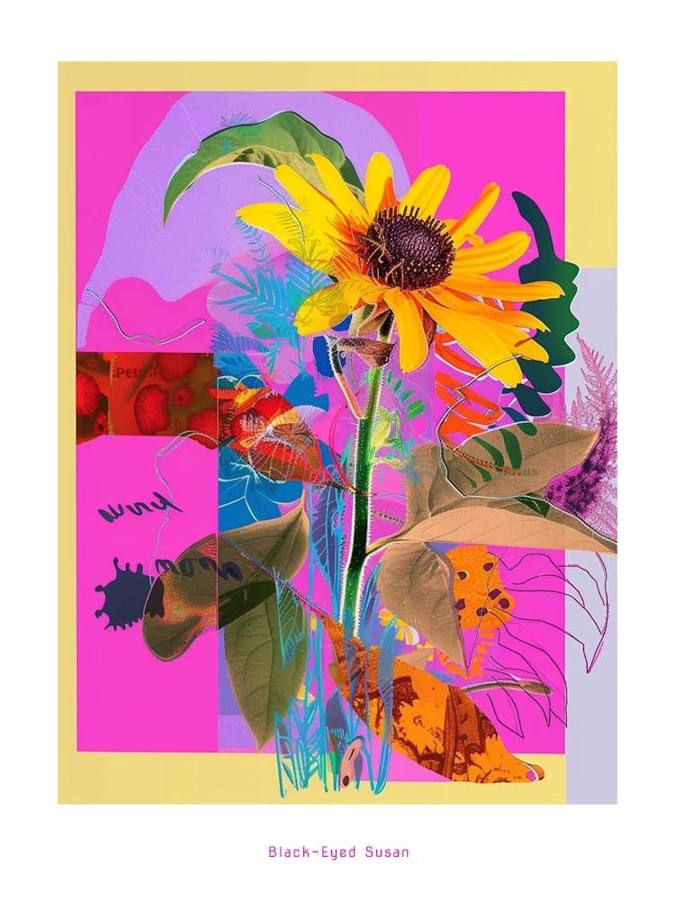 Black Eyed Susan 1 Neon Flower Collage Poster