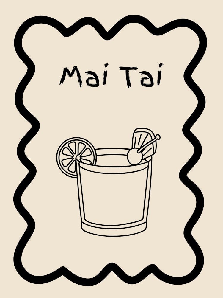 Mai Tai Doodle Poster B&W