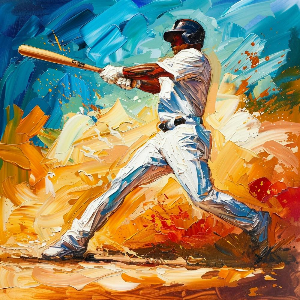 A Baseball Player Hitting Home Run Oil Painting 1