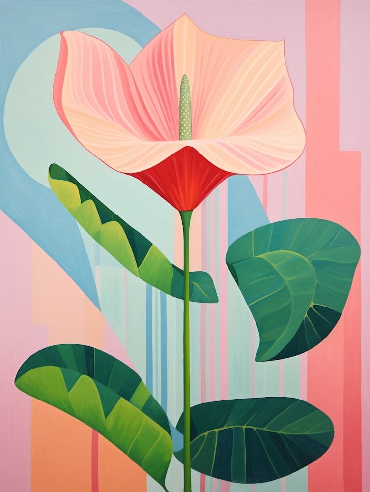 Flamingo Flower Anthurium 4 Hilma Af Klint Inspired Pastel Flower Painting