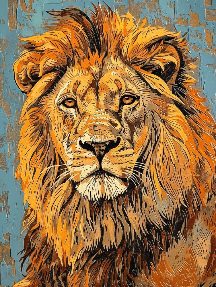 African Lion Relief Illustration Portrait 2